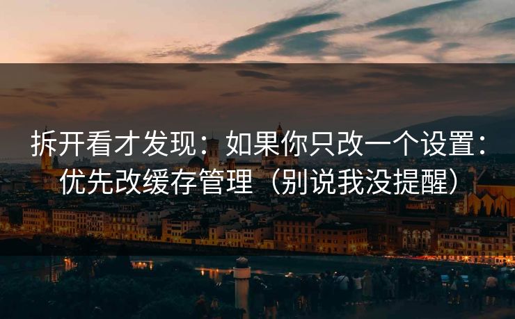 拆开看才发现：如果你只改一个设置：优先改缓存管理（别说我没提醒）