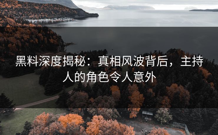 黑料深度揭秘：真相风波背后，主持人的角色令人意外
