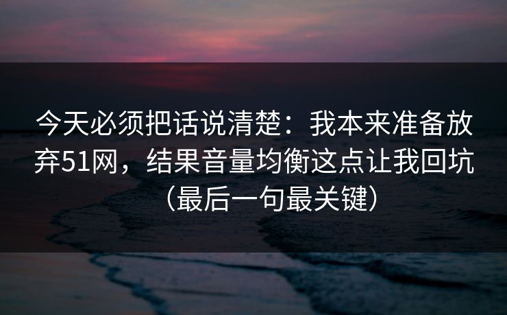 今天必须把话说清楚：我本来准备放弃51网，结果音量均衡这点让我回坑（最后一句最关键）